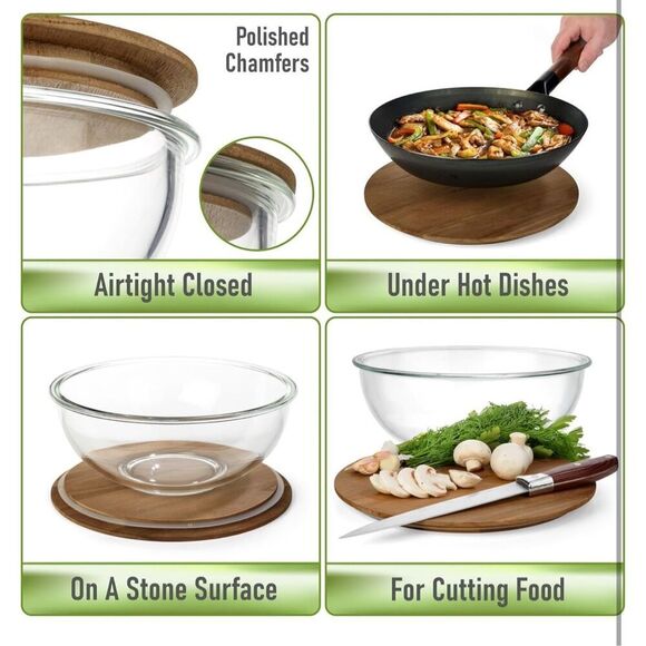 NEW Glass Mixing Bowls Acacia Lids - (Bowls Not Included) - Picture 7 of 7